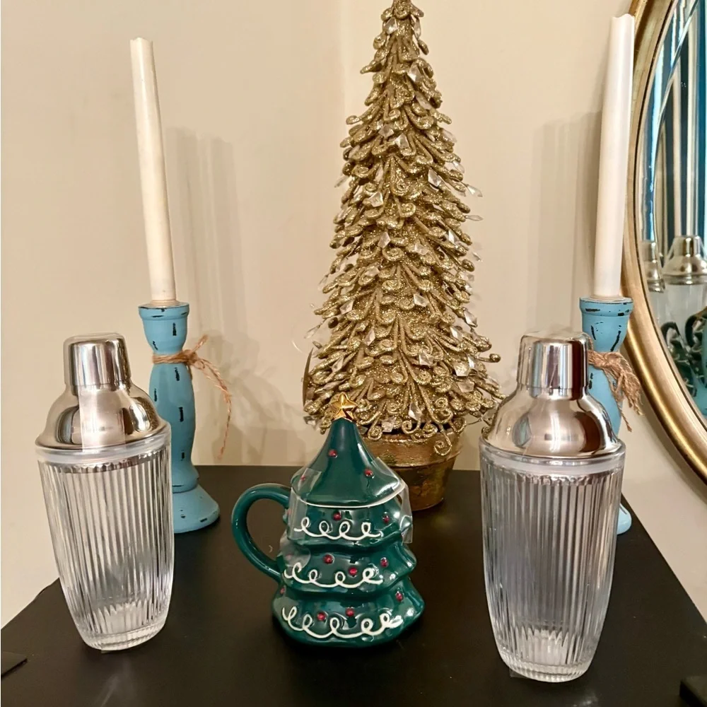 Holiday Cocktail Shaker Set of TWO  Stainless Steel‎ for Crafting  Cocktails